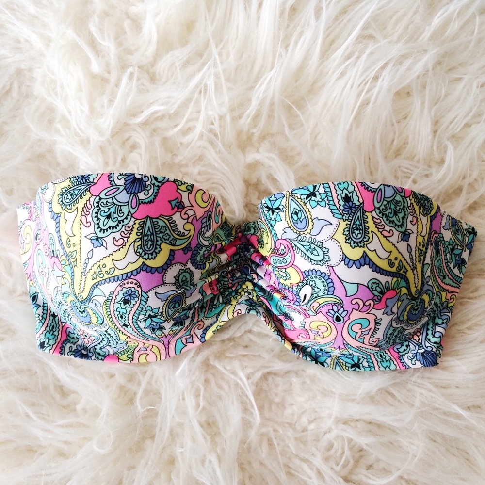 Victoria’s Secret Strapless Swim Top Neon Paisley